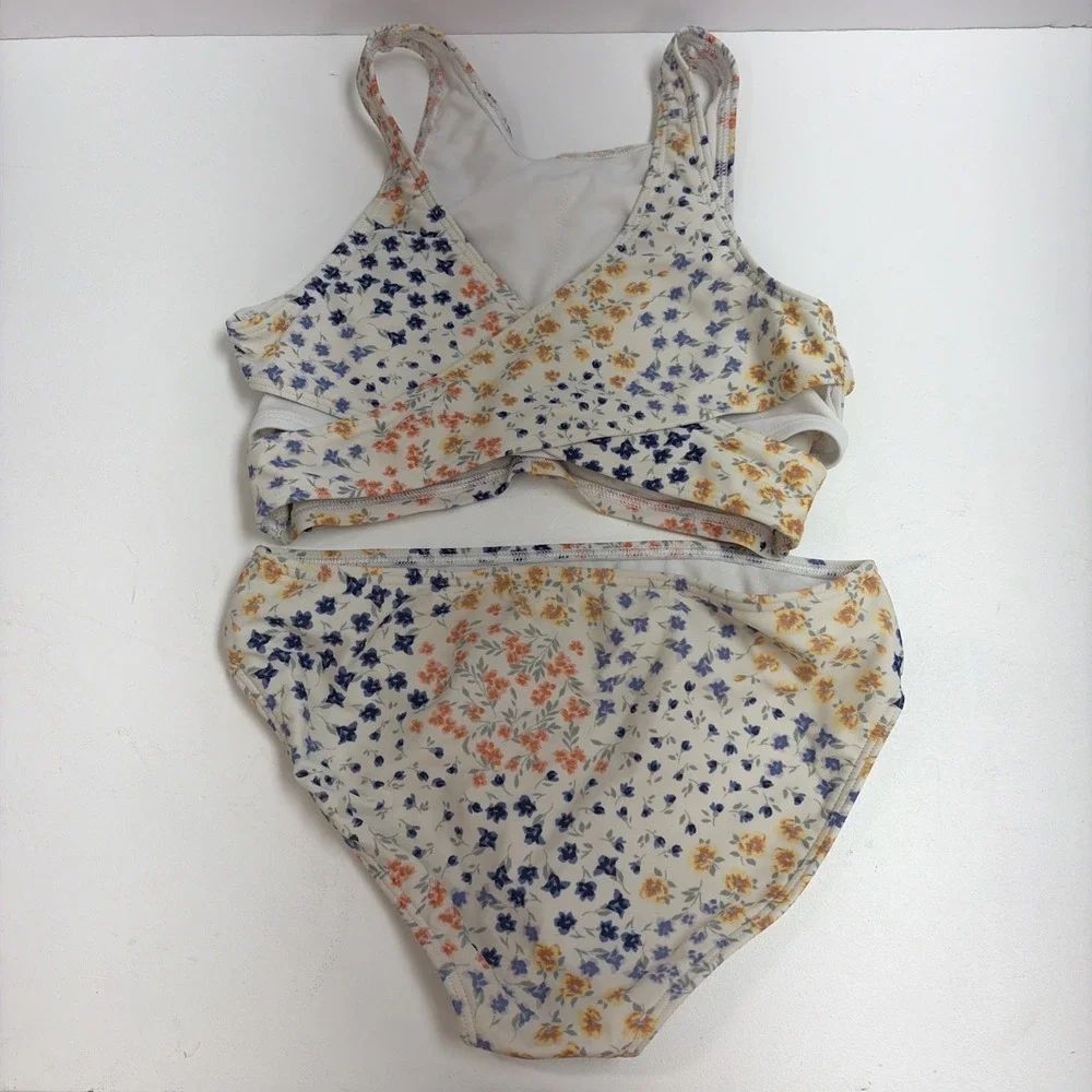 Abercrombie & Fitch Girl 11/12 Bikini White Small Pink Blue Flowers Summer Beach